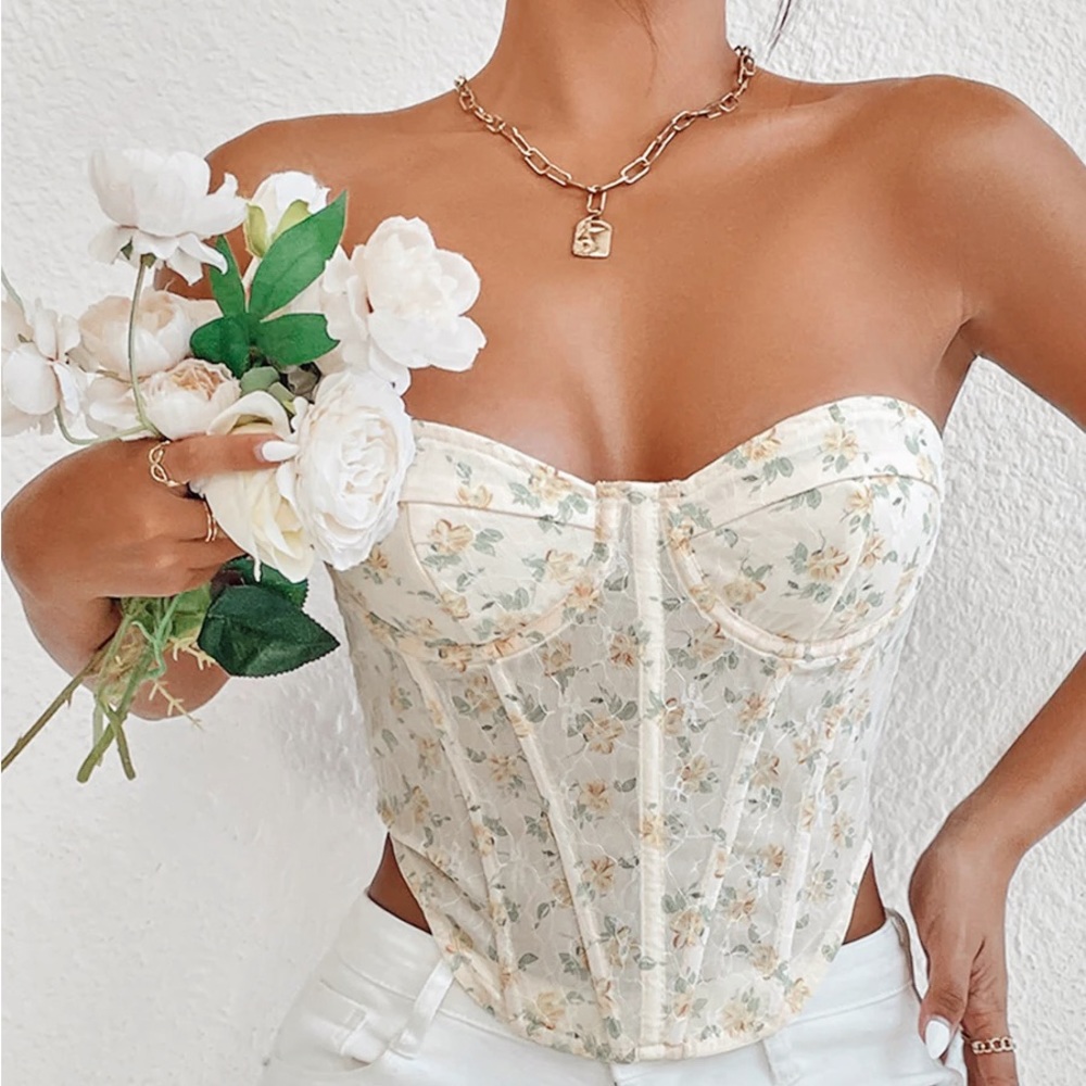 Tied Floral Mesh Crop Corset Top